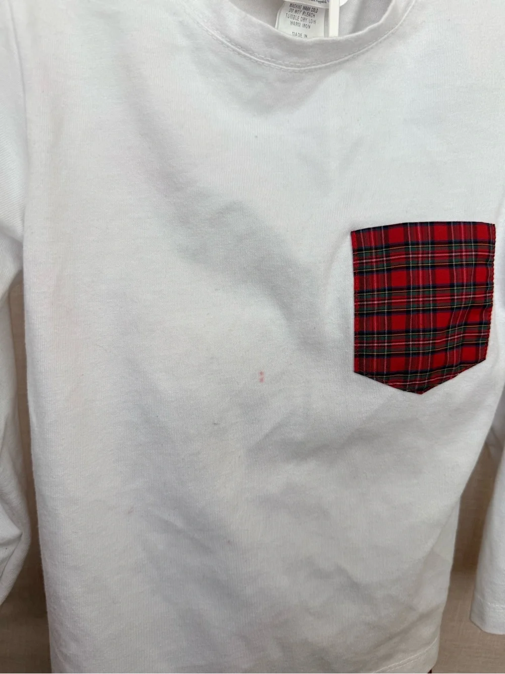 Boys White Top & Red Plaid Pant Set with Pocket